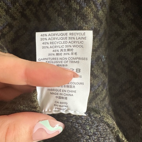 Frank And Oak Green Pattern Wool Blend Crewneck Sweater Size XS EUC - Picture 7 of 9